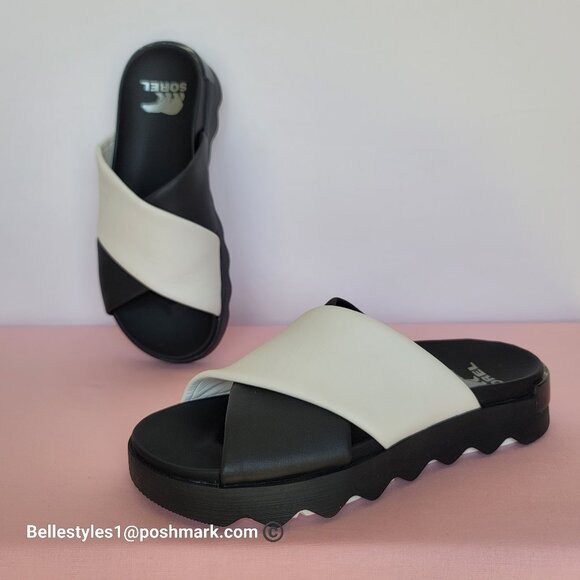 SOREL Viibe Criss-Cross Platform Smooth Leather Women's Slide- Size 8.5 ⭐ - Picture 6 of 16